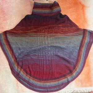 Multicolor Turtleneck Poncho